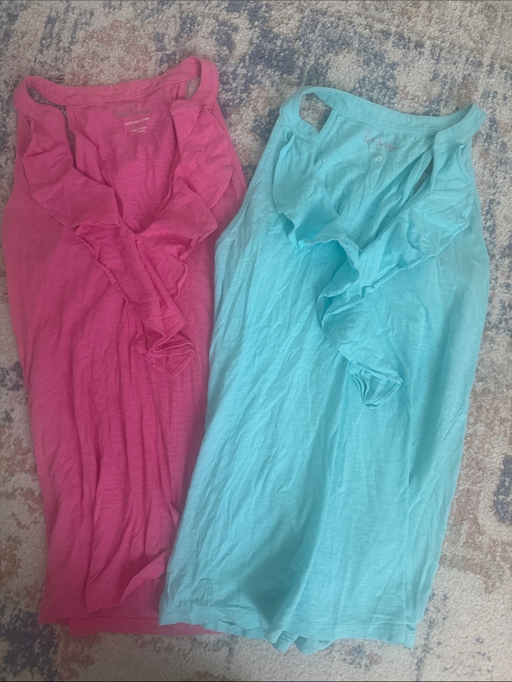 Lilly Pulitzer Ruffled Sleeveless Tank Tops - Pink & Aqua